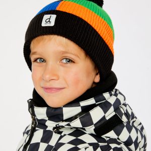 Alternative view of Winter Knit Hat With Pompom Black, Blue, Green And Orange Tiles