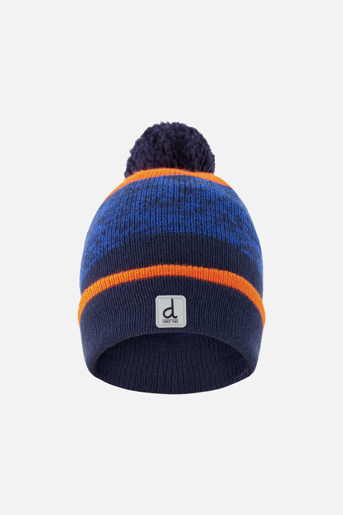 Winter Knit Hat With Pompom Color Block Orange And Blue - Image 6