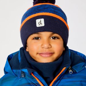 Alternative view of Winter Knit Hat With Pompom Color Block Orange And Blue