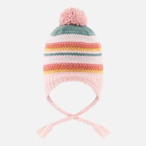 Alternative view of Baby Winter Peruvian Knit Hat With Pompom Pink And Green Jacquard