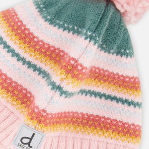 Baby Winter Peruvian Knit Hat With Pompom Pink And Green Jacquard - Image 3