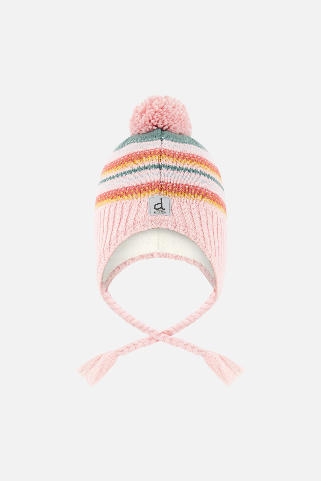Winter Peruvian Knit Hat With Pompom Pink And Green Jacquard - Image 7