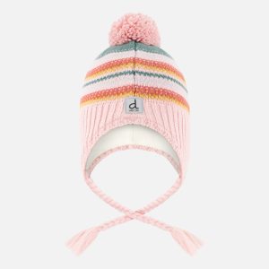 Winter Peruvian Knit Hat With Pompom Pink And Green Jacquard
