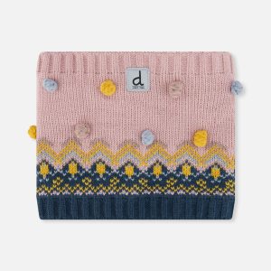 Winter Knit Neckwarmer Pink And Blue Jacquard