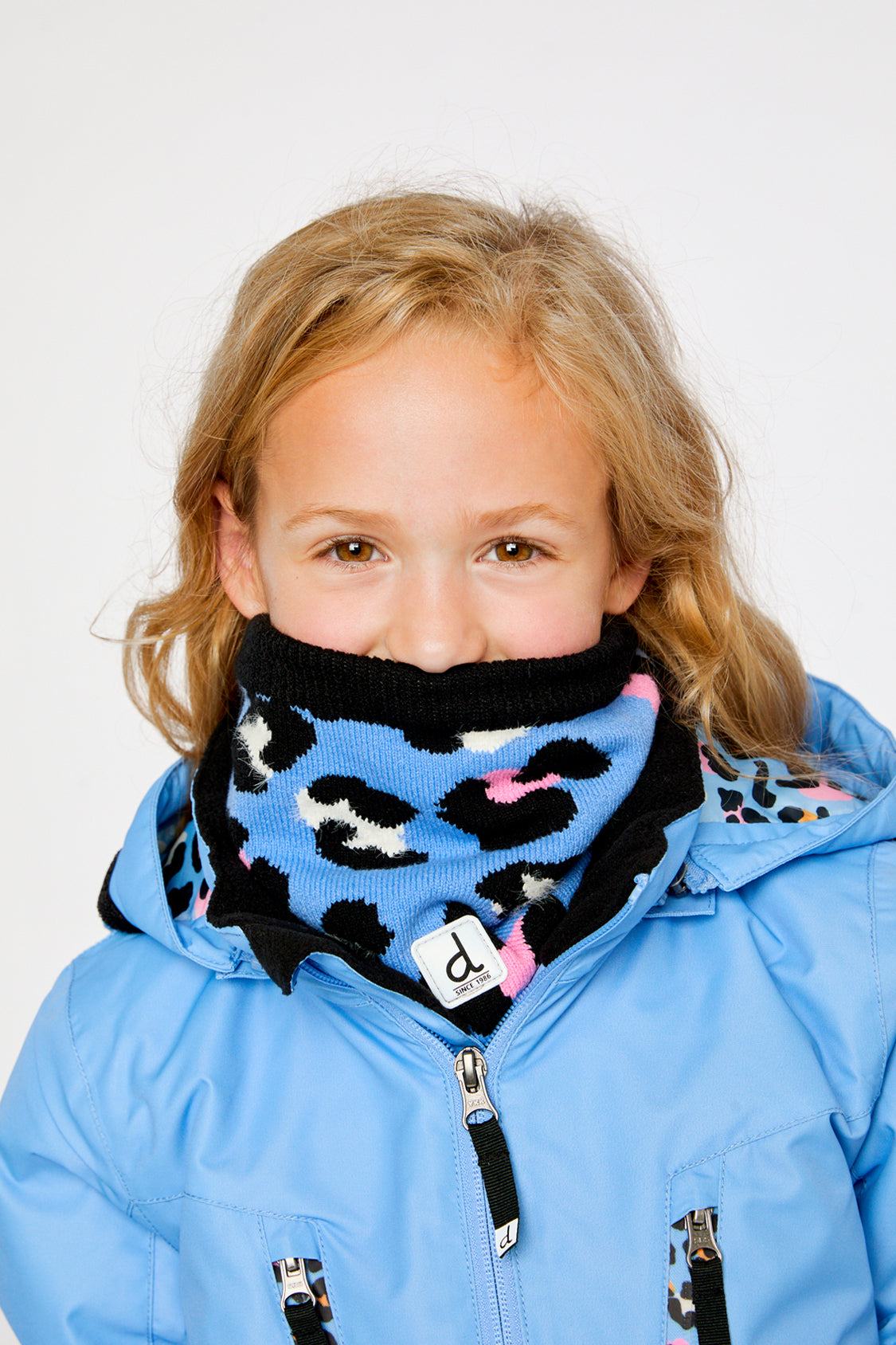 Winter Knit Neckwarmer Blue Leopard Print - Image 2