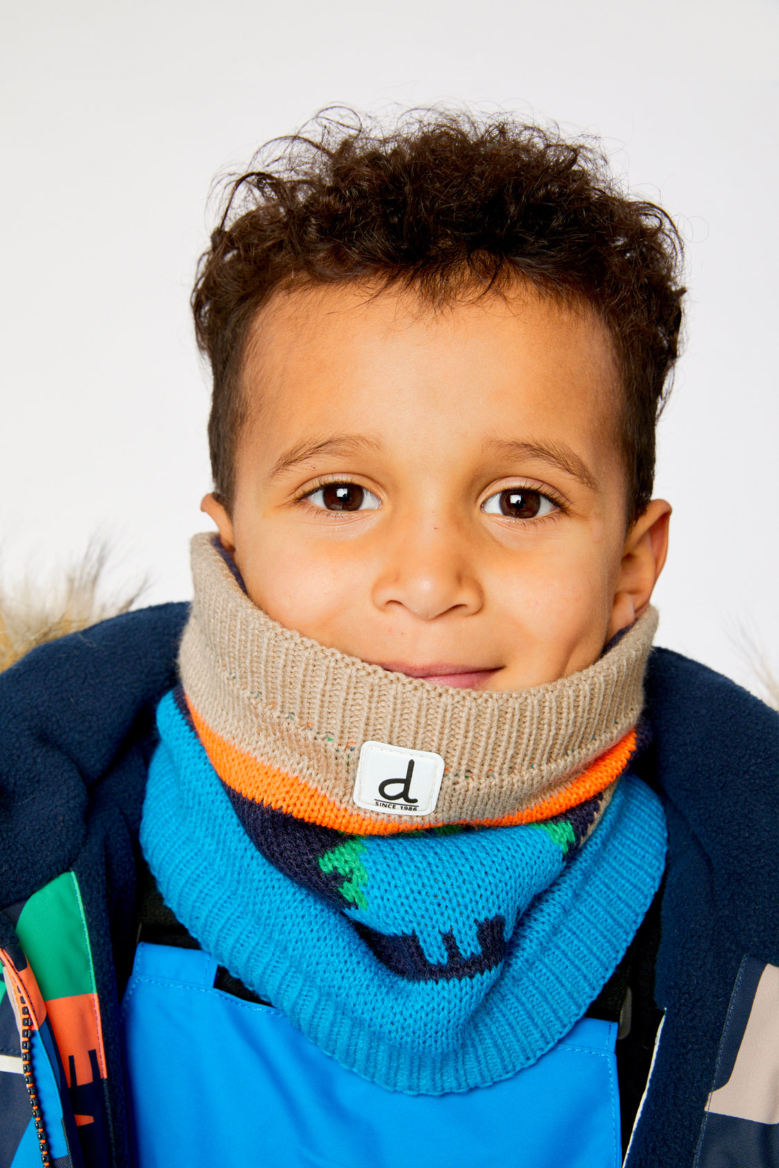 Winter Knit Neckwarmer Blue Dinosaur Print - Image 2