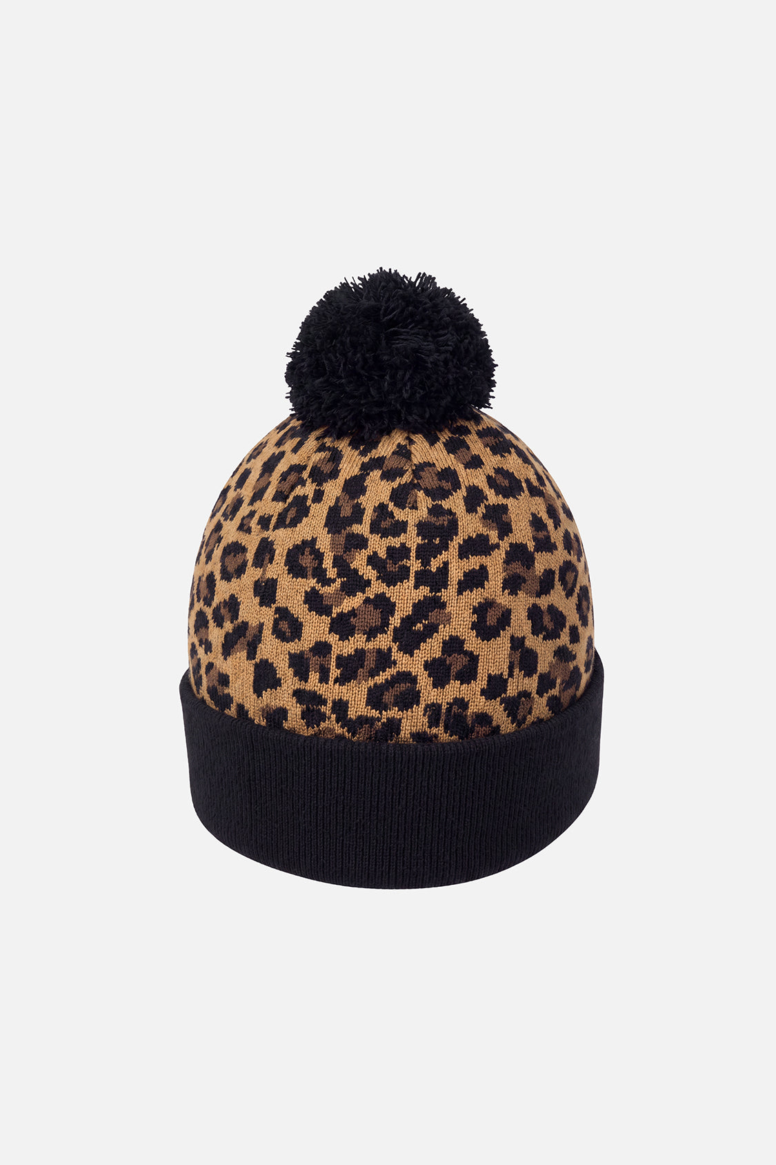 Winter Knit Hat With Pompom Brown Leopard Print - Image 2