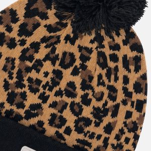 Winter Knit Hat With Pompom Brown Leopard Print - Image 3