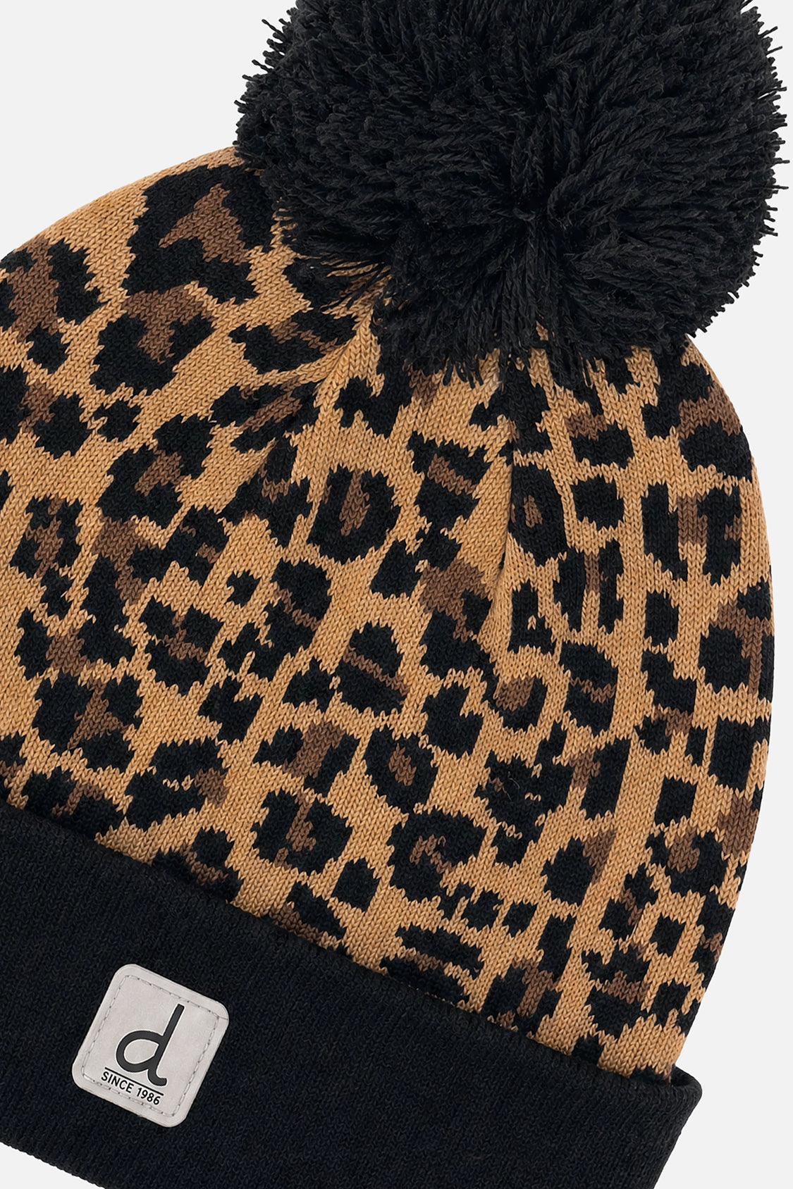Winter Knit Hat With Pompom Brown Leopard Print - Image 3