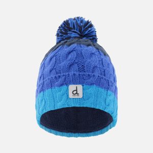 Winter Knit Hat With Pompom Dark Blue