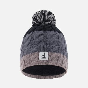 Winter Knit Hat With Pompom Black And Grey