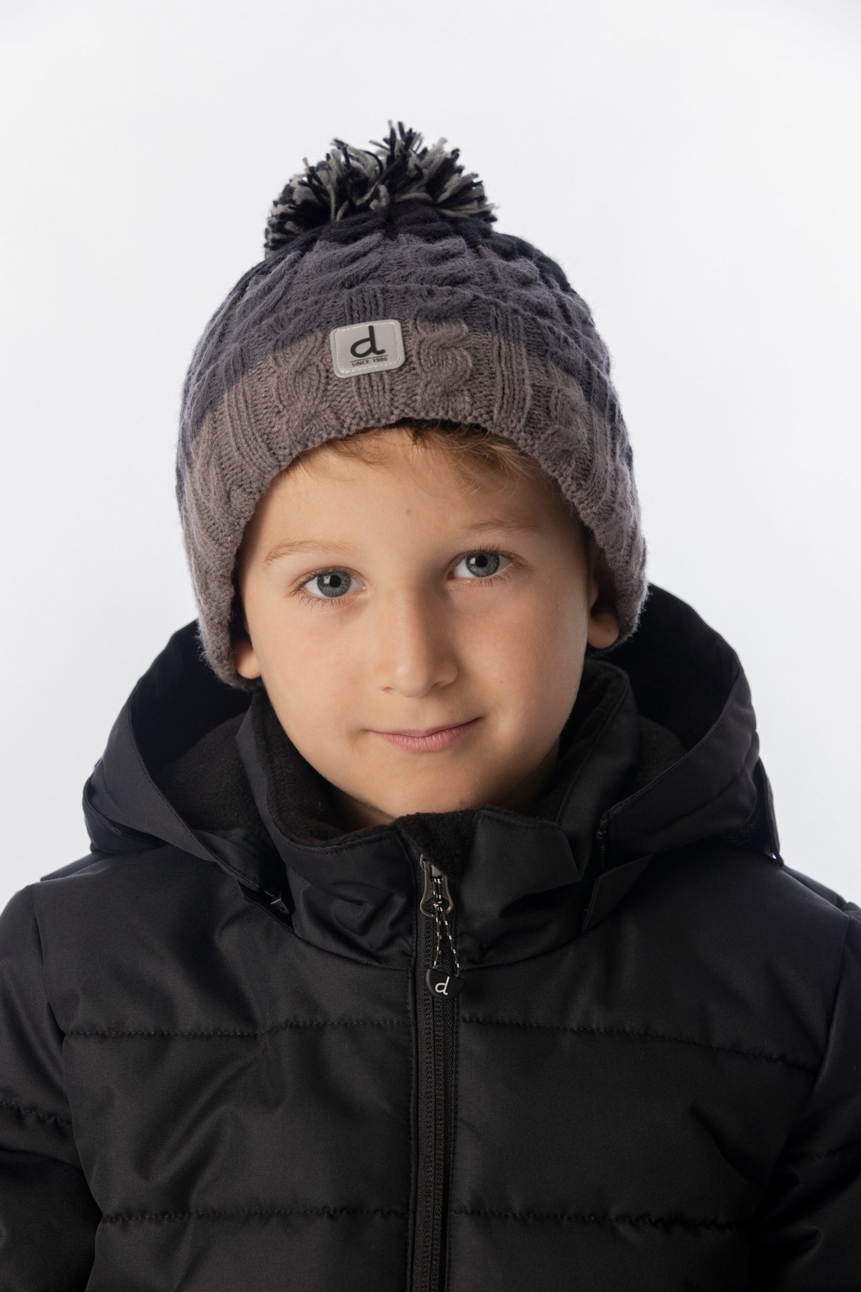 Winter Knit Hat With Pompom Black And Grey - Image 2