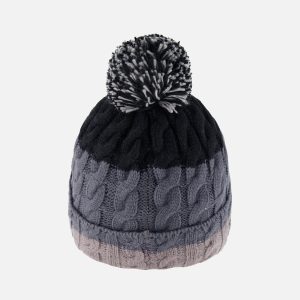 Winter Knit Hat With Pompom Black And Grey - Image 3