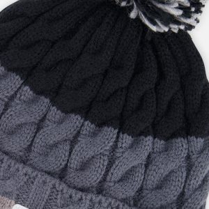 Winter Knit Hat With Pompom Black And Grey - Image 4