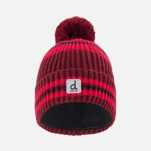 Winter Knit Hat With Pompom Burgundy