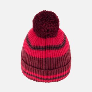 Winter Knit Hat With Pompom Burgundy - Image 3