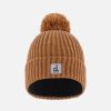 Winter Knit Hat With Pompom Burgundy And Brown