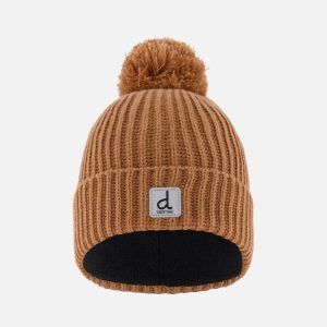 Winter Knit Hat With Pompom Brown
