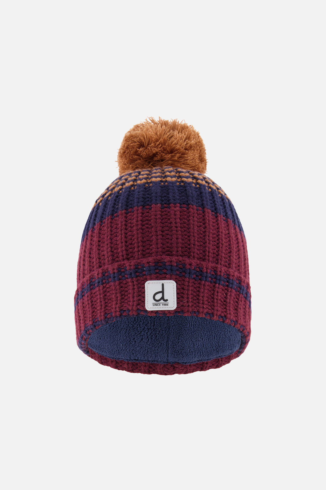 Winter Knit Hat With Pompom Burgundy And Brown