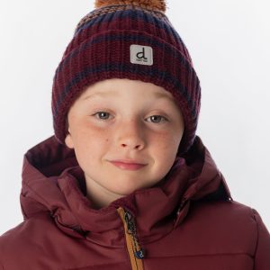 Winter Knit Hat With Pompom Burgundy And Brown - Image 2