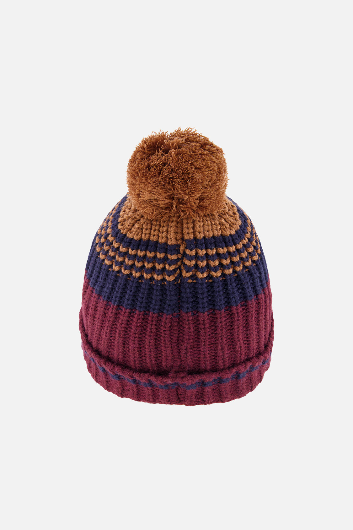 Winter Knit Hat With Pompom Burgundy And Brown - Image 3