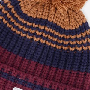 Winter Knit Hat With Pompom Burgundy And Brown - Image 4