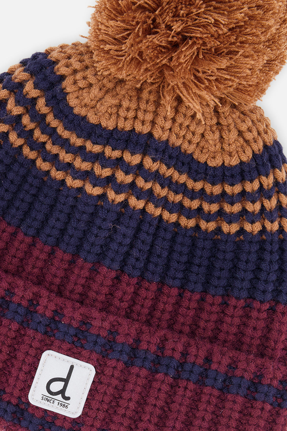 Winter Knit Hat With Pompom Burgundy And Brown - Image 4
