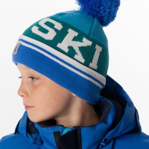 Winter Knit Hat With Pompom Dark Blue And Turquoise - Image 2