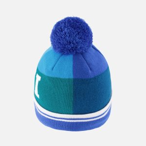 Winter Knit Hat With Pompom Dark Blue And Turquoise - Image 3