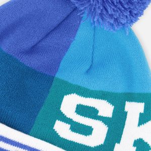 Winter Knit Hat With Pompom Dark Blue And Turquoise - Image 4