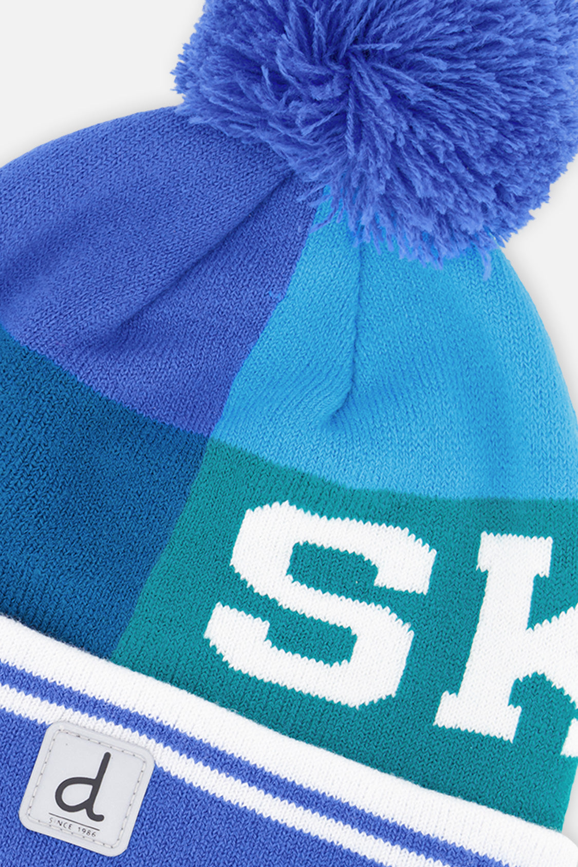 Winter Knit Hat With Pompom Dark Blue And Turquoise - Image 4