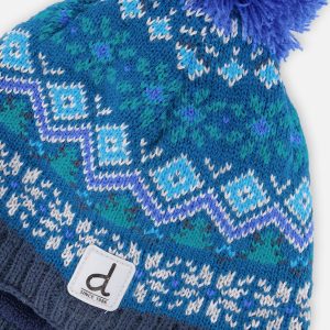 Winter Peruvian Knit Hat With Pompom Dark Turquoise - Image 4
