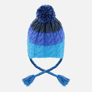 Winter Peruvian Knit Hat With Pompom Dark Blue - Image 3