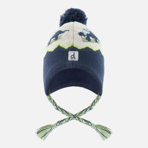 Winter Peruvian Dino Knit Hat With Pompom Dark Turquoise