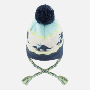 Winter Peruvian Dino Knit Hat With Pompom Dark Turquoise - Image 3