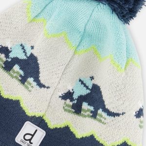 Winter Peruvian Dino Knit Hat With Pompom Dark Turquoise - Image 4