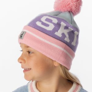 Winter Knit Hat With Pompom Light Blue And Light Pink - Image 2