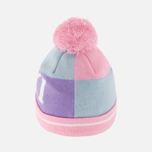 Winter Knit Hat With Pompom Light Blue And Light Pink - Image 3