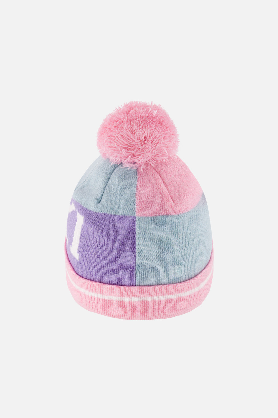 Winter Knit Hat With Pompom Light Blue And Light Pink - Image 3