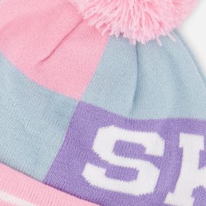 Winter Knit Hat With Pompom Light Blue And Light Pink - Image 4