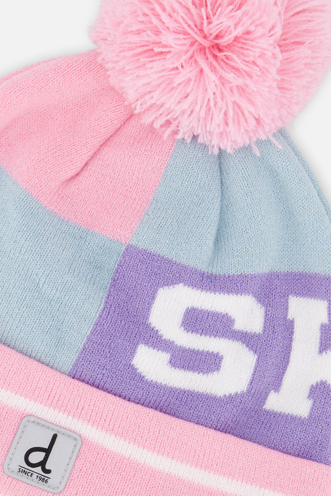 Winter Knit Hat With Pompom Light Blue And Light Pink - Image 4