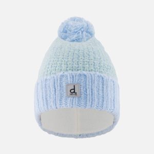 Winter Knit Hat With Pompom Blue Green