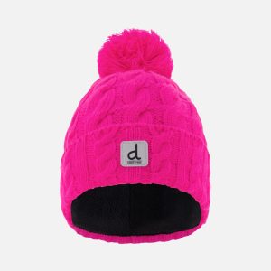 Winter Knit Hat With Pompom Bright Pink
