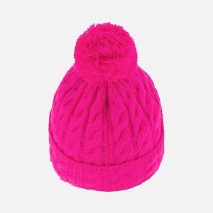 Winter Knit Hat With Pompom Bright Pink - Image 3