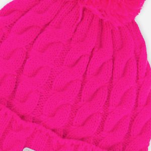 Winter Knit Hat With Pompom Bright Pink - Image 4