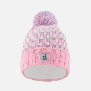Winter Knit Hat With Pompom Dusty Pink And Light Blue