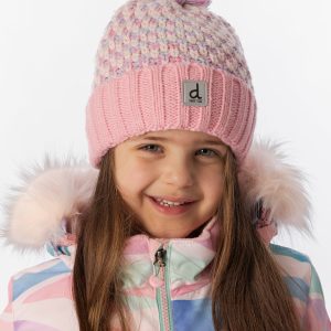 Winter Knit Hat With Pompom Dusty Pink And Light Blue - Image 2