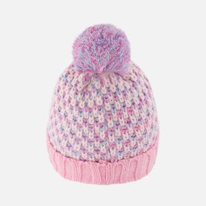 Winter Knit Hat With Pompom Dusty Pink And Light Blue - Image 3
