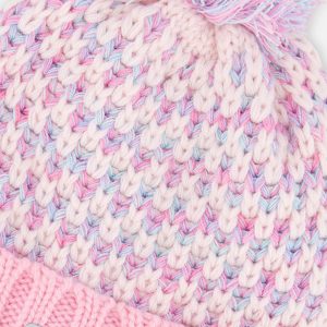 Winter Knit Hat With Pompom Dusty Pink And Light Blue - Image 4