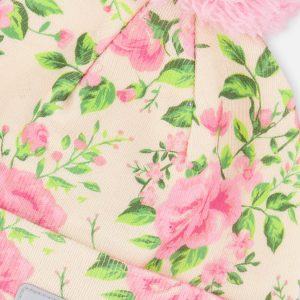 Winter Knit Hat With Pompom Beige Vintage Rose Print - Image 4